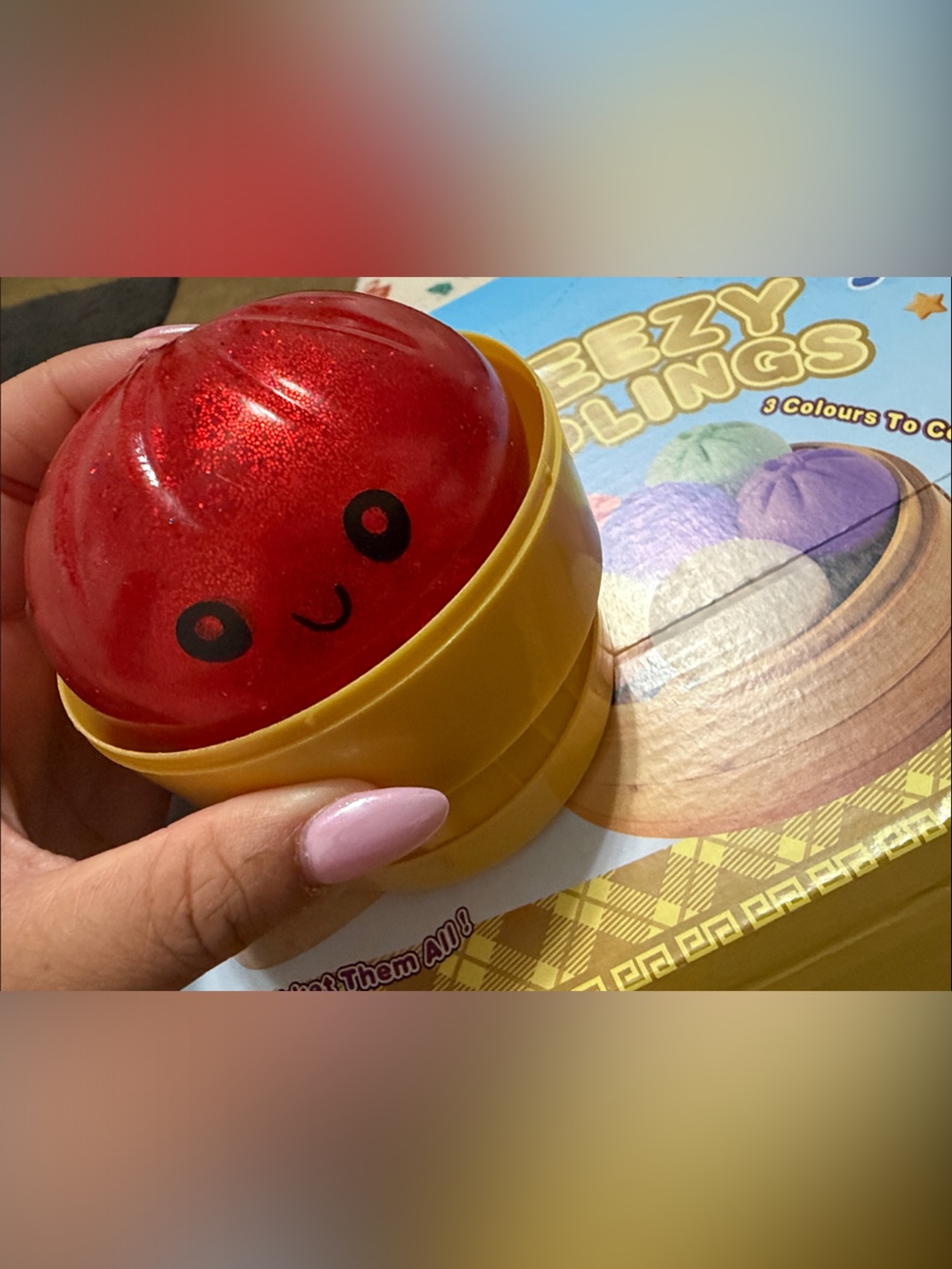 Red Glitter Squeezy dumpling in Holder - Kids Toy - CONFIRMED